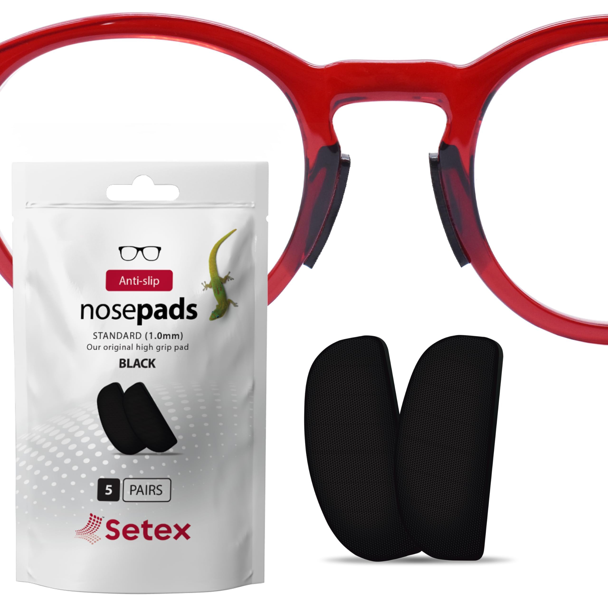 Setex Gecko Grip 1mm Anti-Slip Eyeglasse Nose Pads, (5 Black Pair